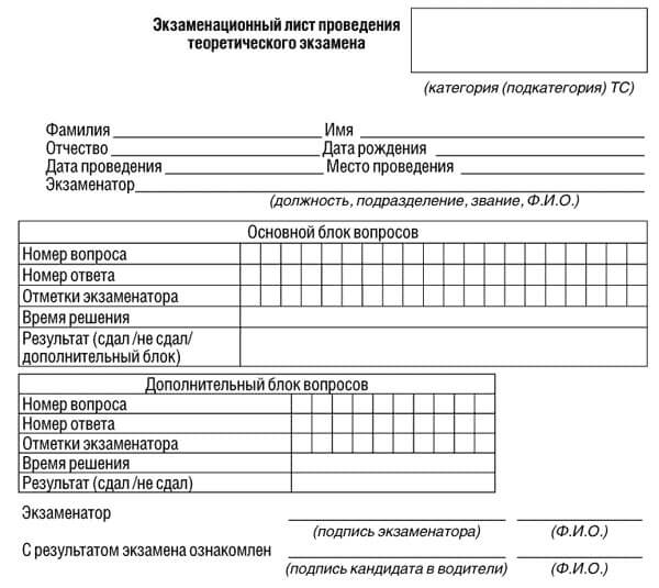 купить лист сдачи теоретического экзамена ПДД в Чебаркуле